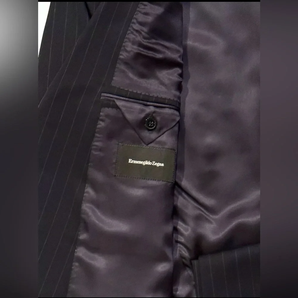 $2450 NEW IMPERFECT 58 46 R/L ERMENEGILDO ZEGNA SUIT BANKERS NAVY PINSTRIPE